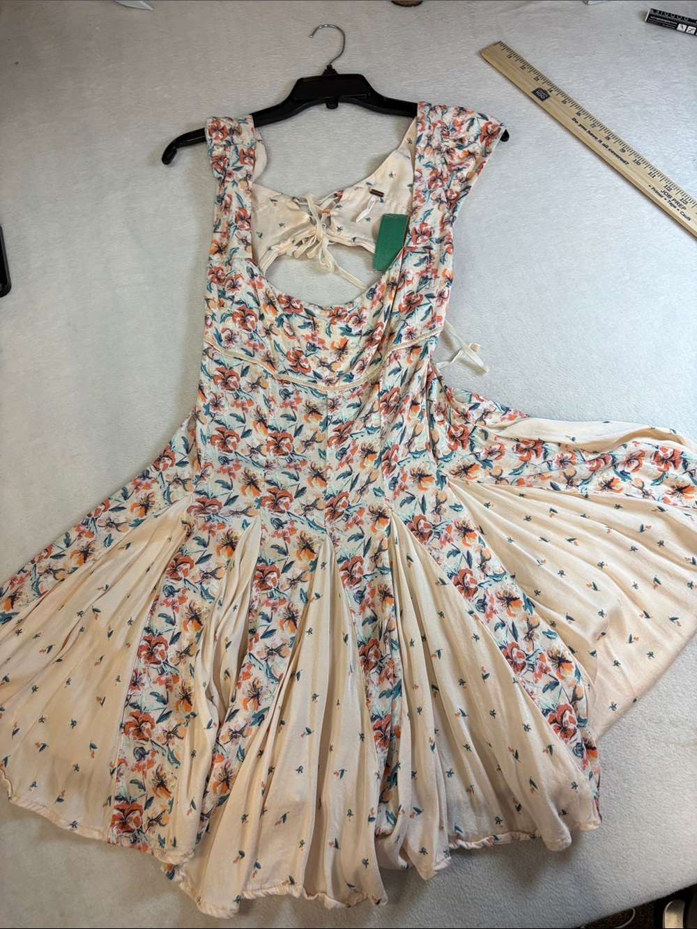 Free People Cream Floral Mini Dress with Orange & Teal Flowers